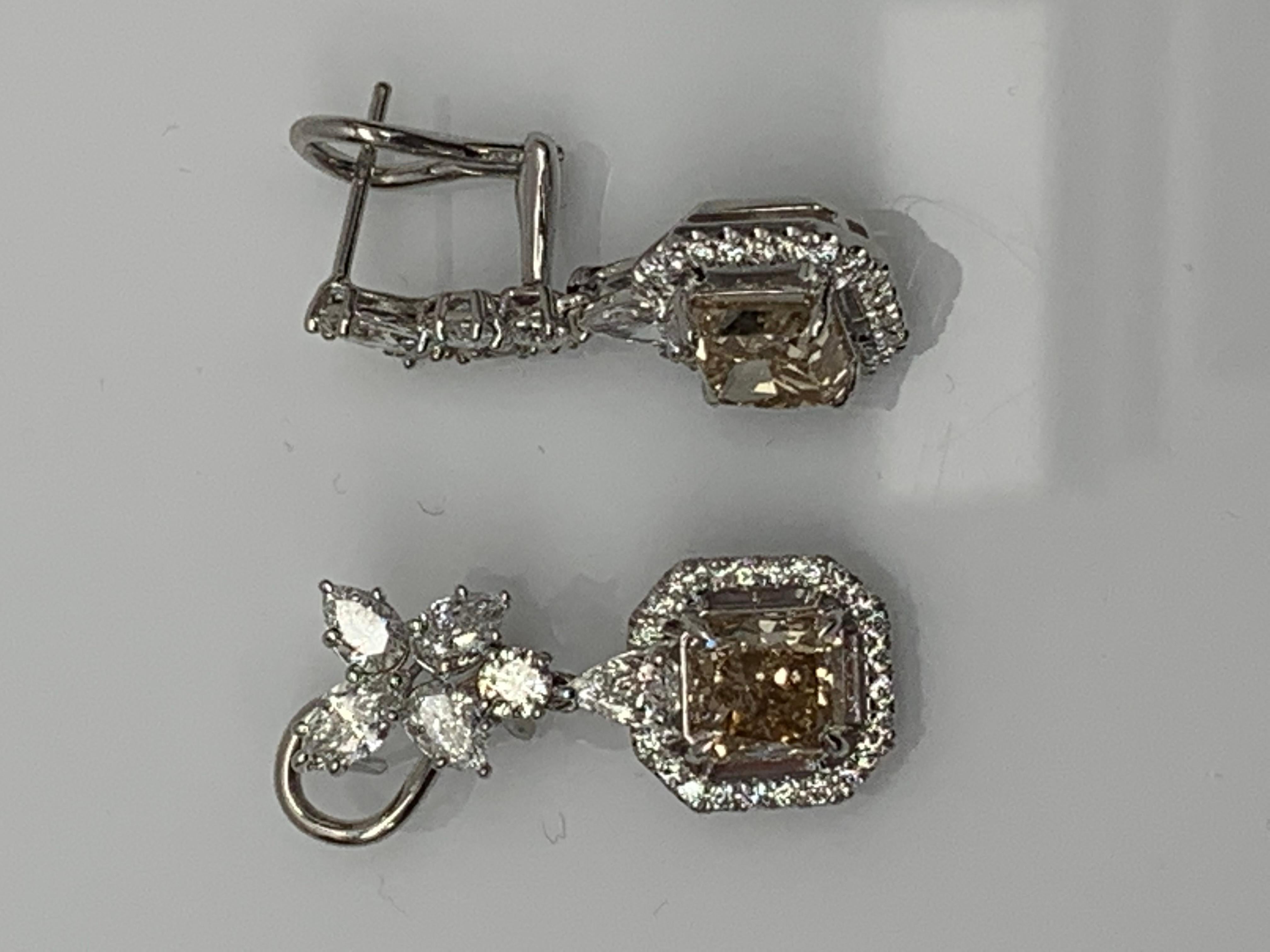 4.50 Carat Fancy Brown Diamond and Diamond Drop Earrings in 18K White Gold For Sale 1