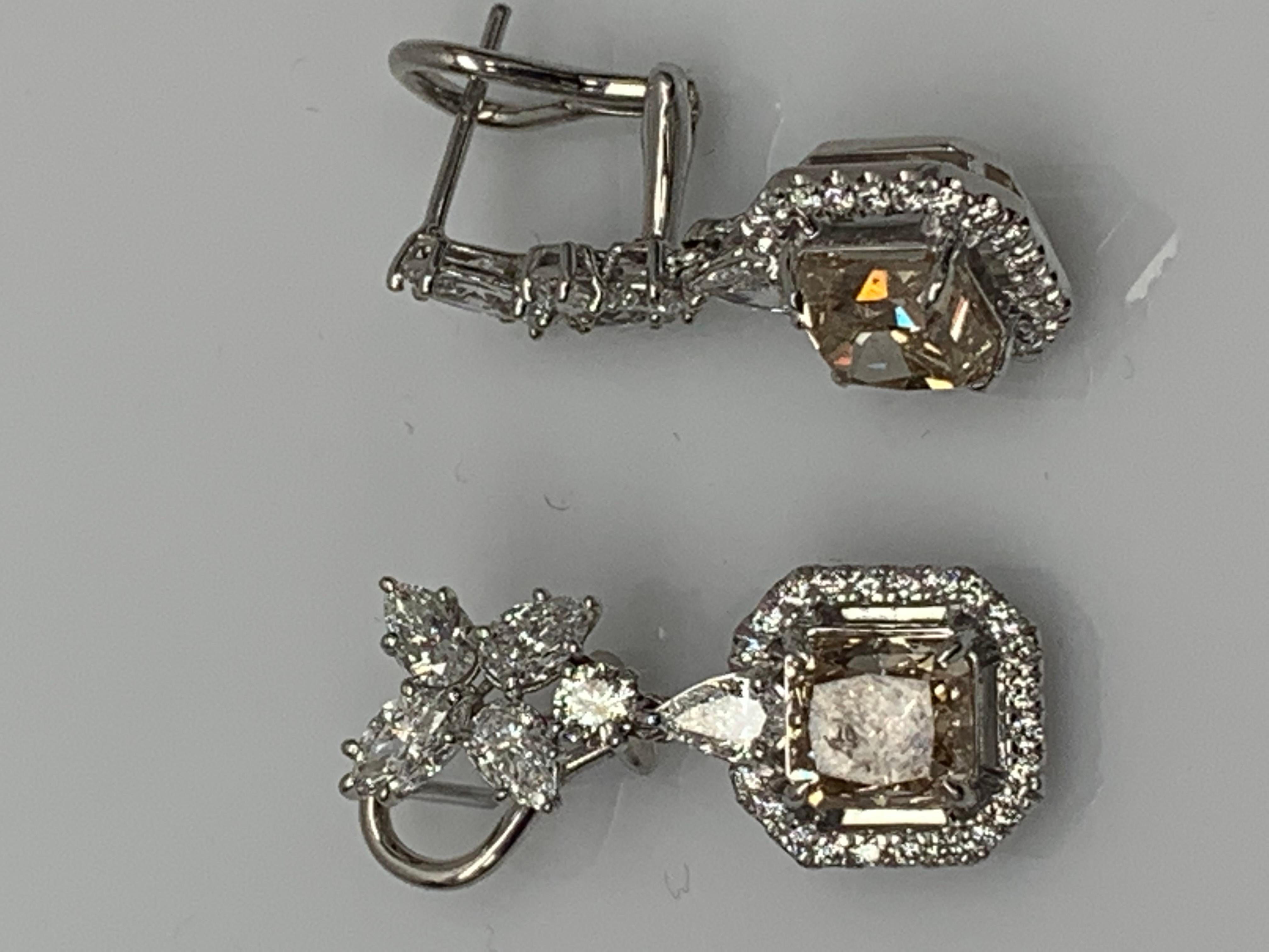 4.50 Carat Fancy Brown Diamond and Diamond Drop Earrings in 18K White Gold For Sale 2