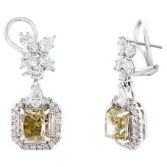 Boucles d'oreilles pendantes en or blanc 18 carats, diamant brun fantaisie et diamant de 4,50 carats