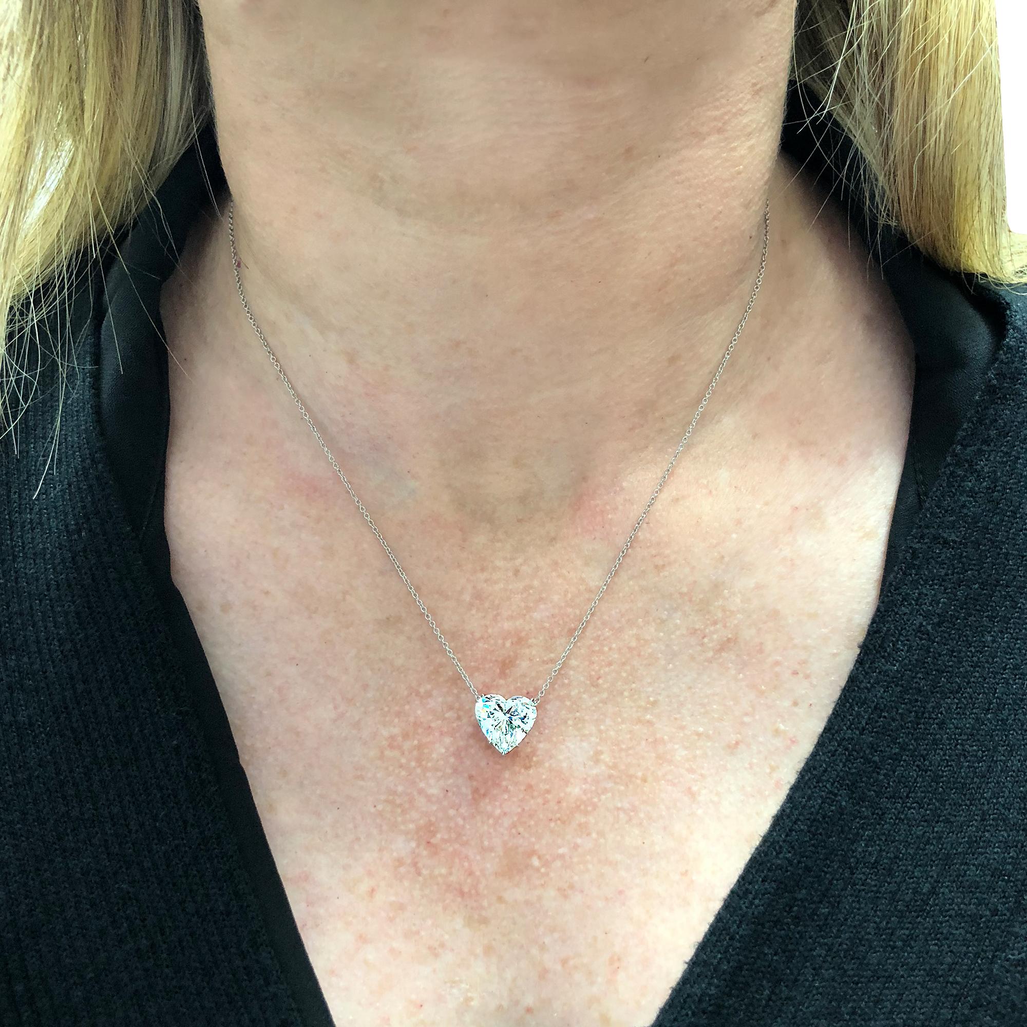 Modern Vivid Diamonds 4.50 Carat Heart Shape Diamond and Platinum Necklace