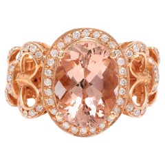 Impressionnante bague en or rose massif 14 carats avec Morganite naturelle de 4,50 carats et diamants