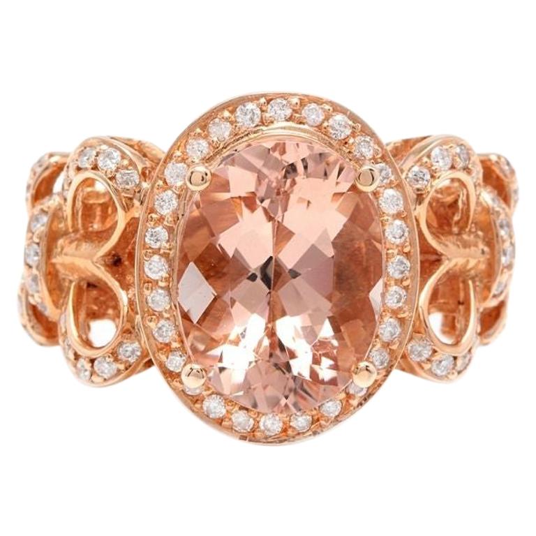 4.50 Carat Impressive Natural Morganite and Diamond 14K Solid Rose Gold Ring For Sale