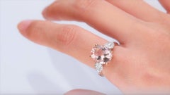 4.50 Carat Morganite Oval Cut Diamond accents 14K Two Tone Bridal Ring.