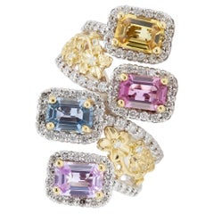 4.50 Carat Multi-Color Sapphire Ring with Diamonds
