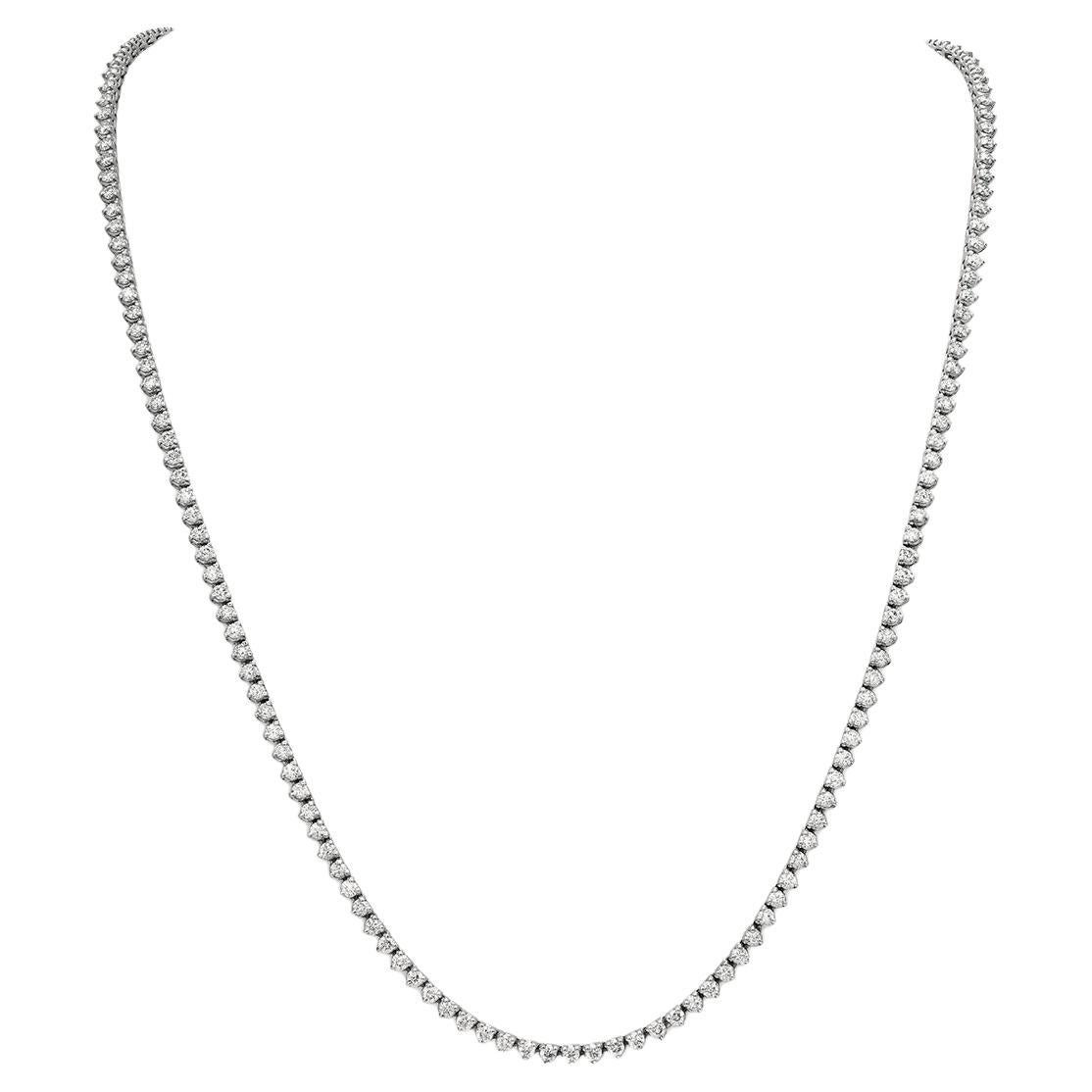 4.50 Carat Natural 3 Prong Diamond Tennis Necklace 14K White Gold For Sale