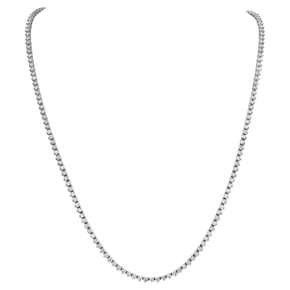 Collier tennis à 3 griffes en or blanc 14 carats avec diamants naturels de 4,50 carats