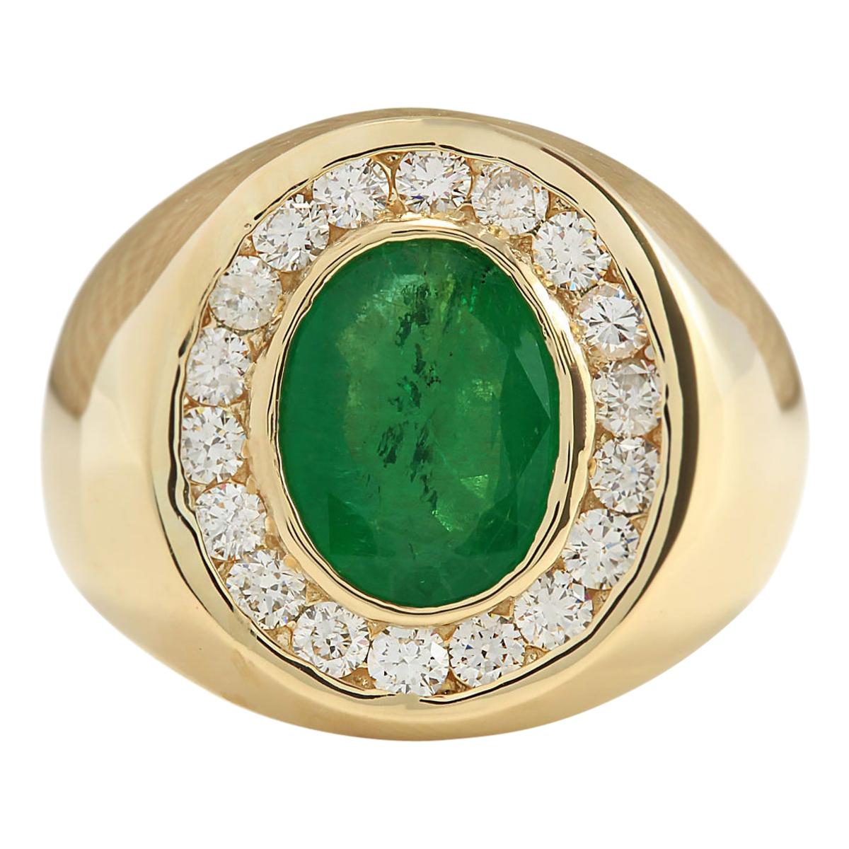 Natural Emerald 14 Karat Yellow Gold Diamond Ring