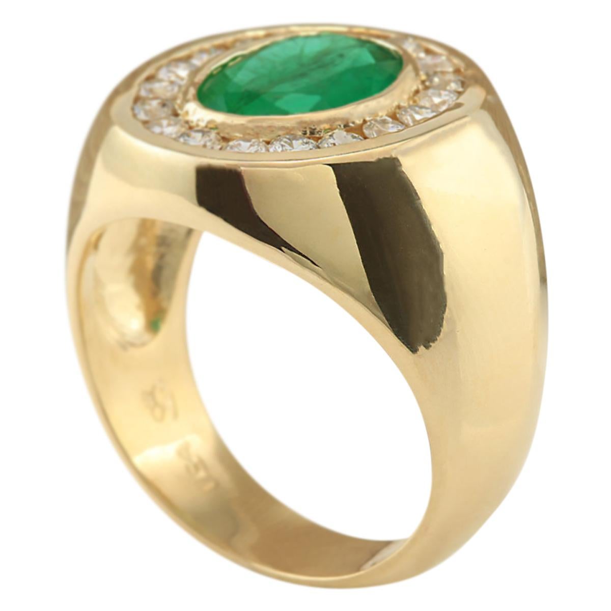 Oval Cut Natural Emerald 14 Karat Yellow Gold Diamond Ring For Sale