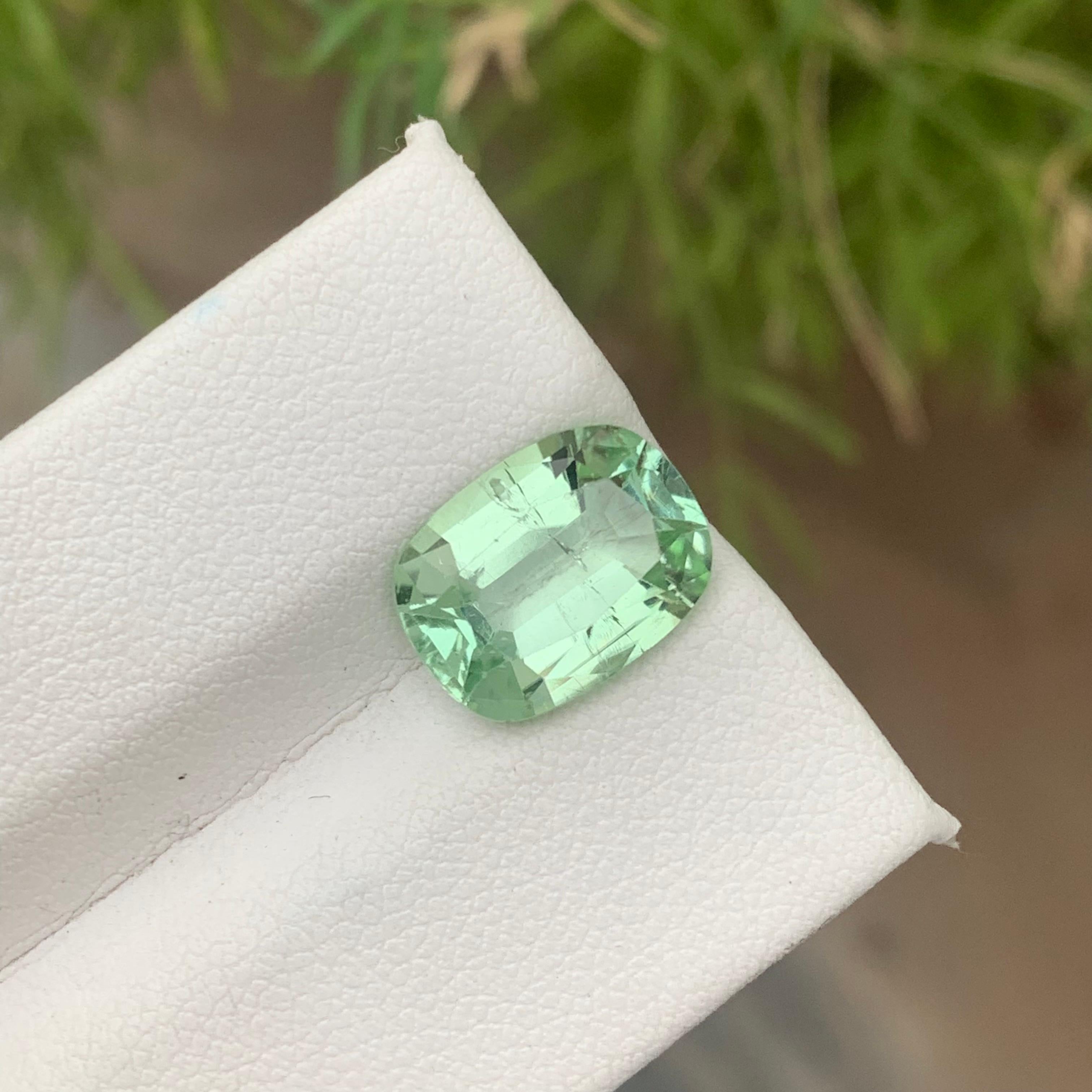 Cushion Cut 4.50 Carat Natural Faceted Mint Green Tourmaline October Birthstone For Sale