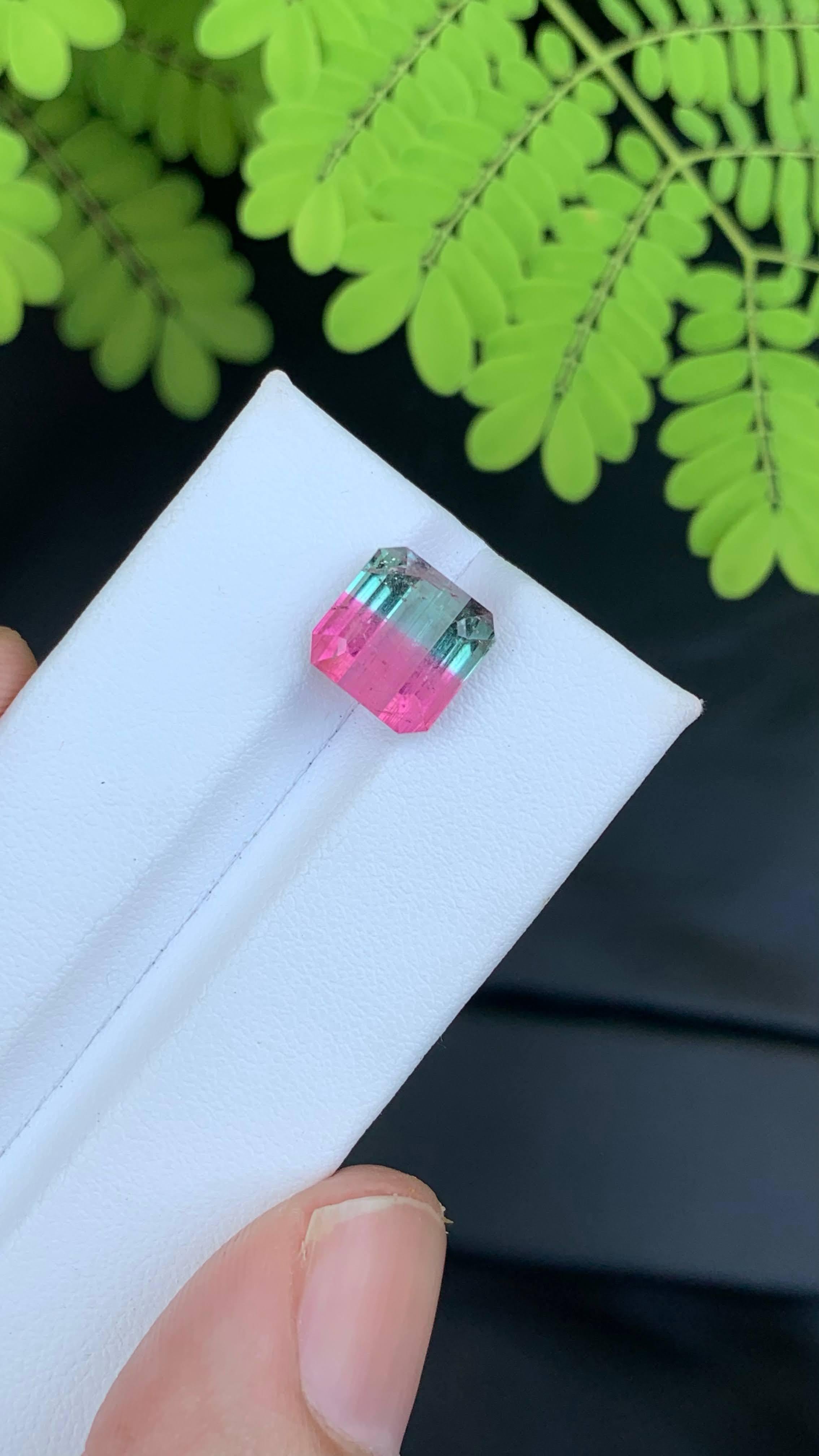 4.50 Carat Natural Loose Bi Color Tourmaline Stone Emerald Cut Afghan Gemstone For Sale 1