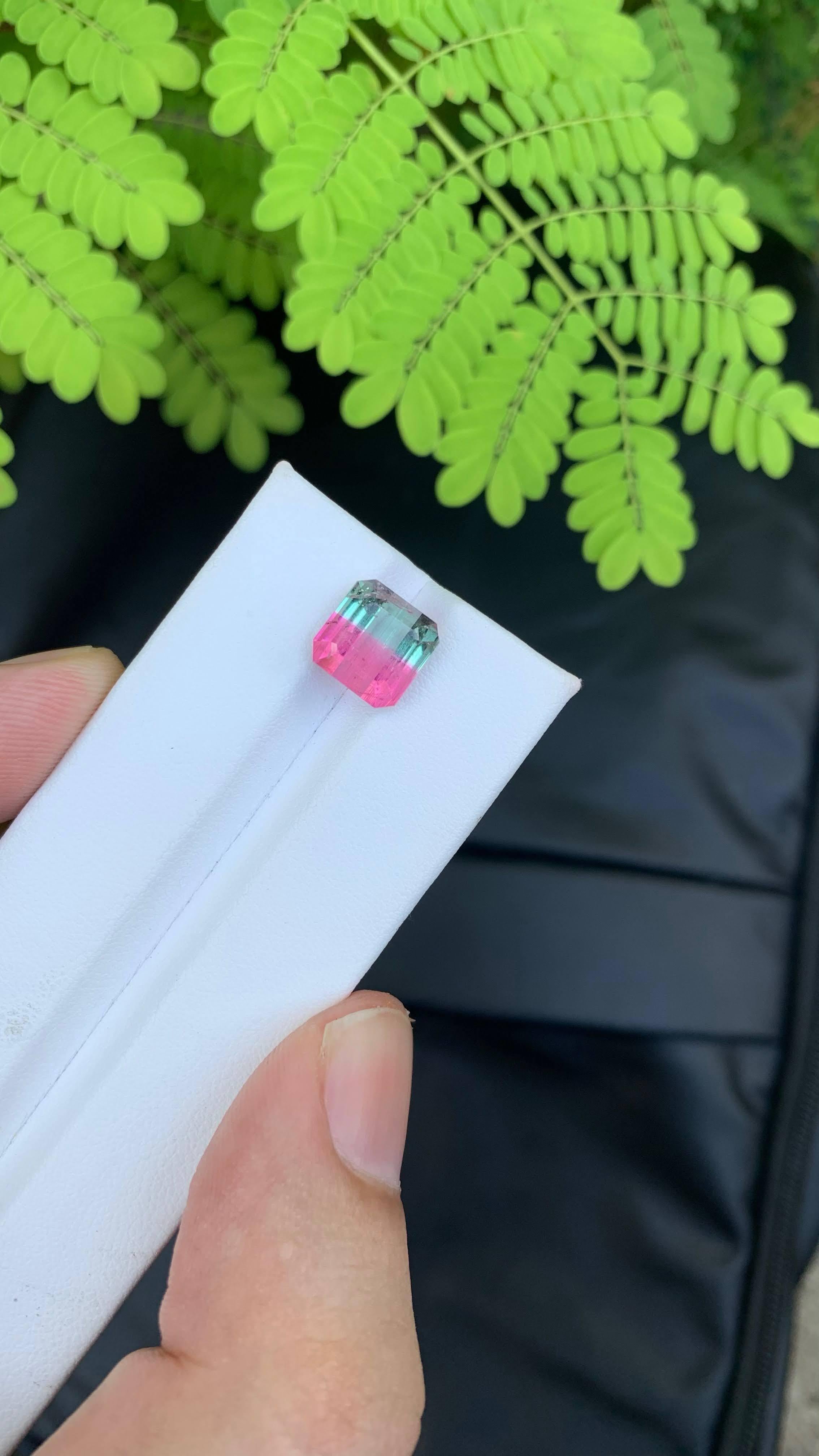 4.50 Carat Natural Loose Bi Color Tourmaline Stone Emerald Cut Afghan Gemstone For Sale 4