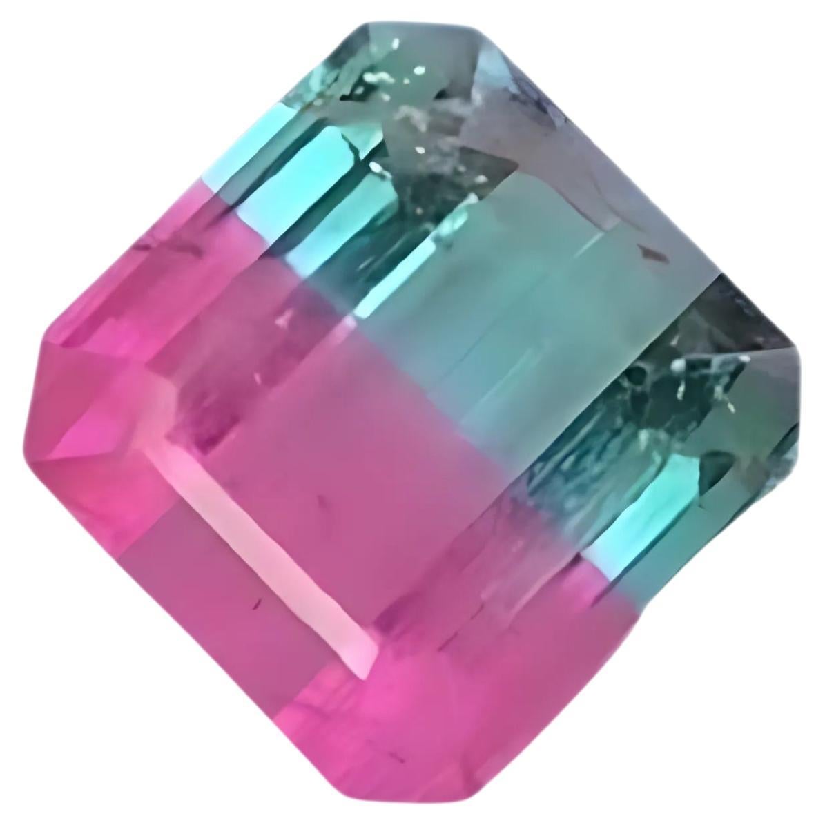 4.50 Carat Natural Loose Bi Color Tourmaline Stone Emerald Cut Afghan Gemstone For Sale