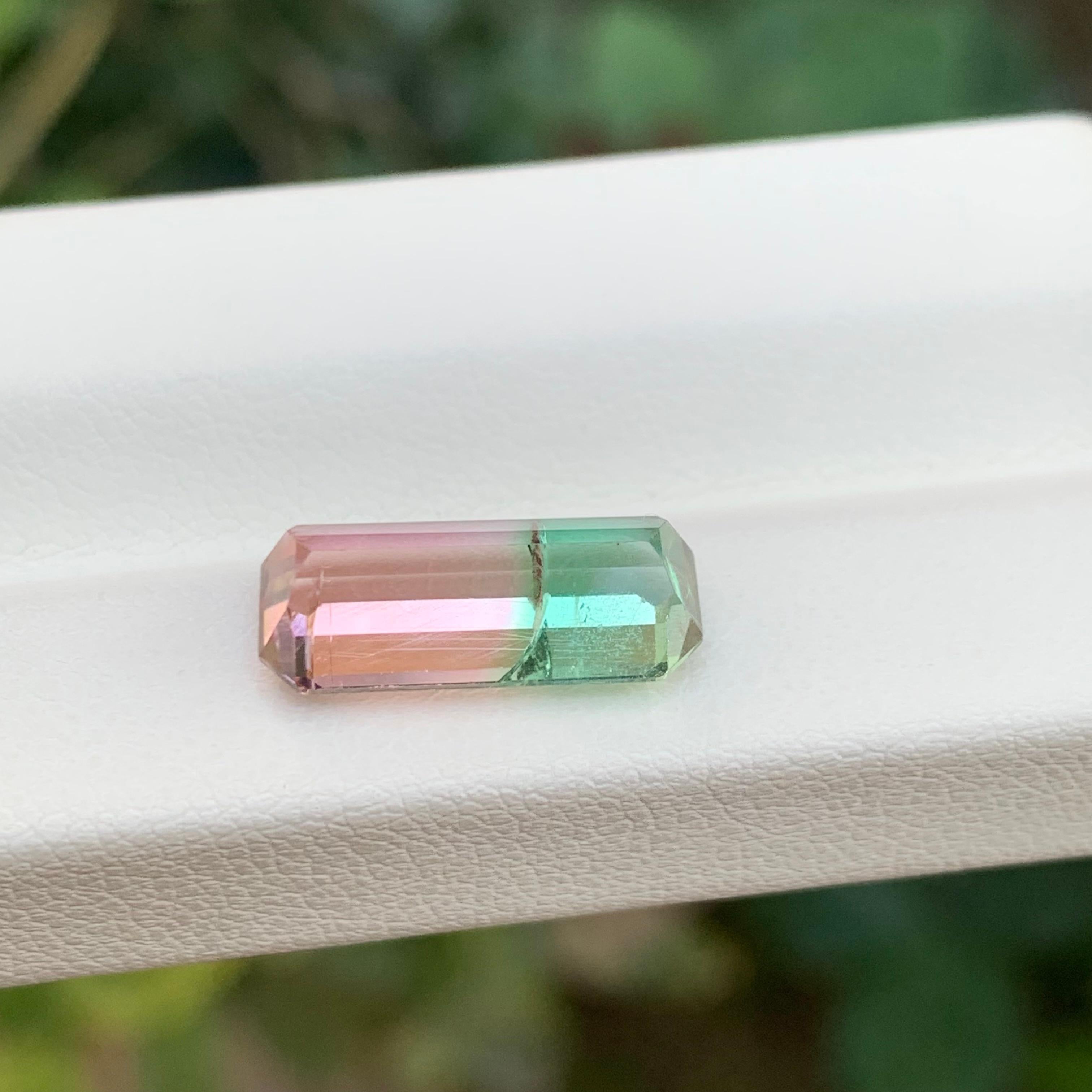 Facettierter zweifarbiger Turmalin

Gewicht: 4,50 Karat
Abmessungen: 15 x 6,5 x 4,9 mm
Farbe: Rosa und Grün 
Behandlung: Nicht
Zertifikat: Auf Kundenwunsch
Die Form: Smaragd


Der Turmalin ist ein faszinierender Edelstein, der für seine