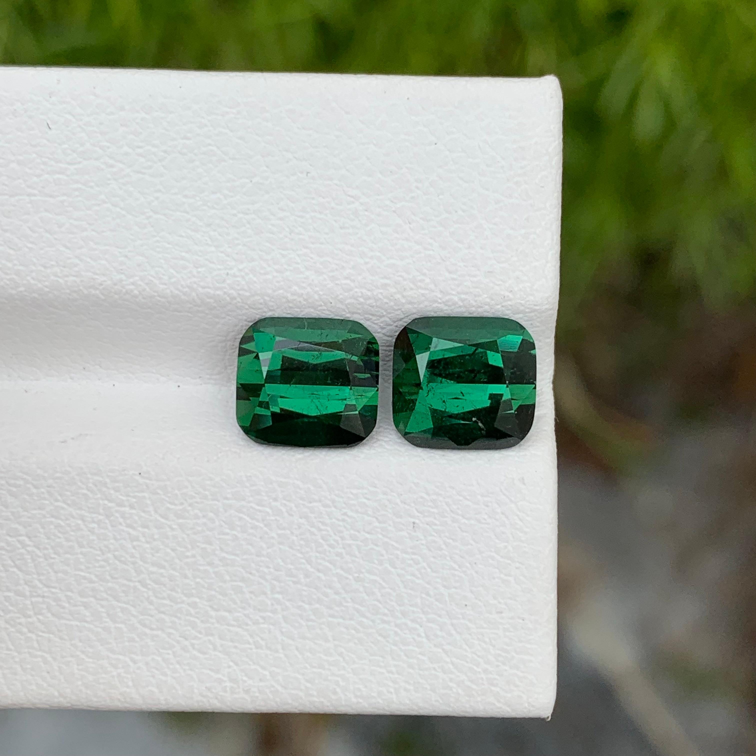 Women's or Men's 4.50 Carat Natural Loose Green Tourmaline Pair Cushion Shape Gem For Earrings  For Sale