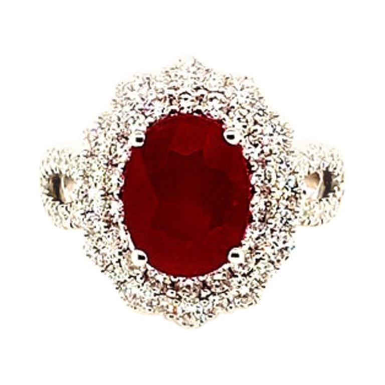 4.50 Carat Natural Oval Ruby and Diamond Ring 18 Karat White Gold For Sale