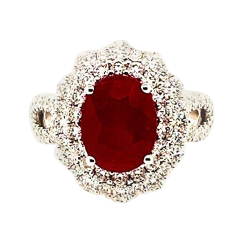For Sale:  4.50 Carat Natural Oval Ruby and Diamond Ring 18 Karat White Gold