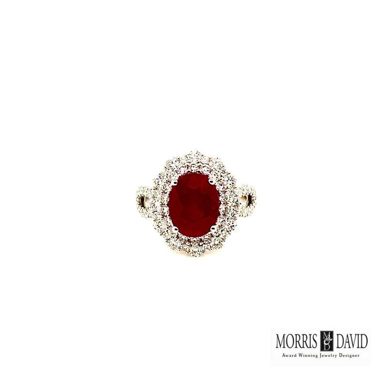 Contemporary 4.50 Carat Natural Oval Ruby and Diamond Ring 18 Karat White Gold For Sale