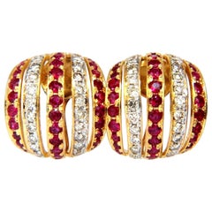 4.50 Carat Natural Red Ruby Diamond Earrings 14 Karat Bead Set Five-Row 3D 4.50 Carat Natural Red Ruby Diamond Earrings 14 Karat Bead Set Five-Row 3D