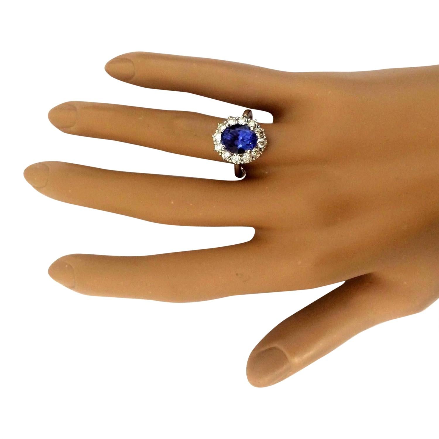 Women's Natural Tanzanite Diamond Ring In 14 Karat Solid White Gold  For Sale