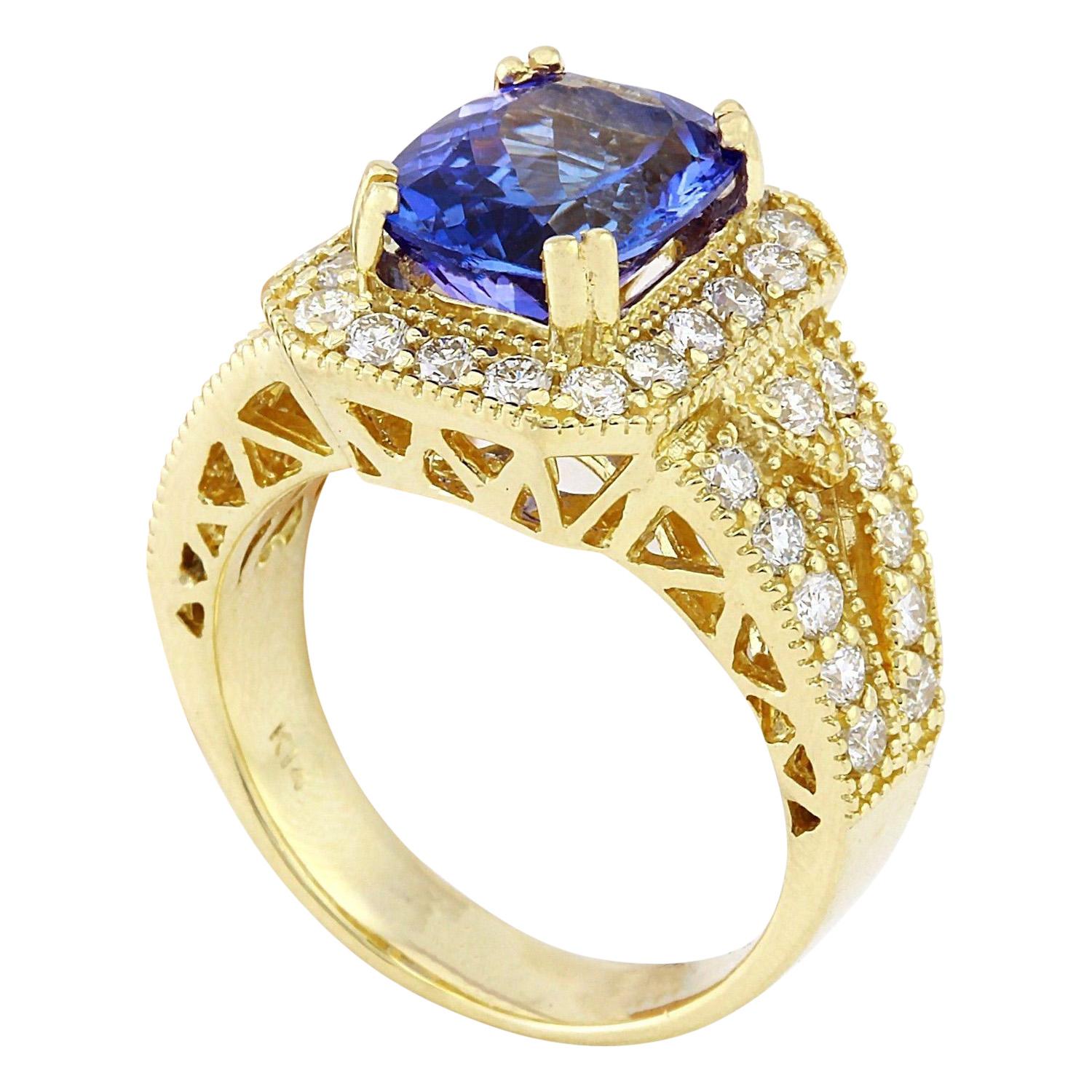 Tanzanite Diamond Ring In 14 Karat Solid Yellow Gold  In New Condition For Sale In Los Angeles, CA