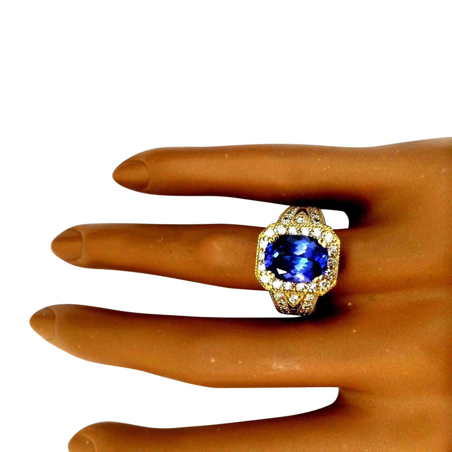 Women's Tanzanite Diamond Ring In 14 Karat Solid Yellow Gold  For Sale