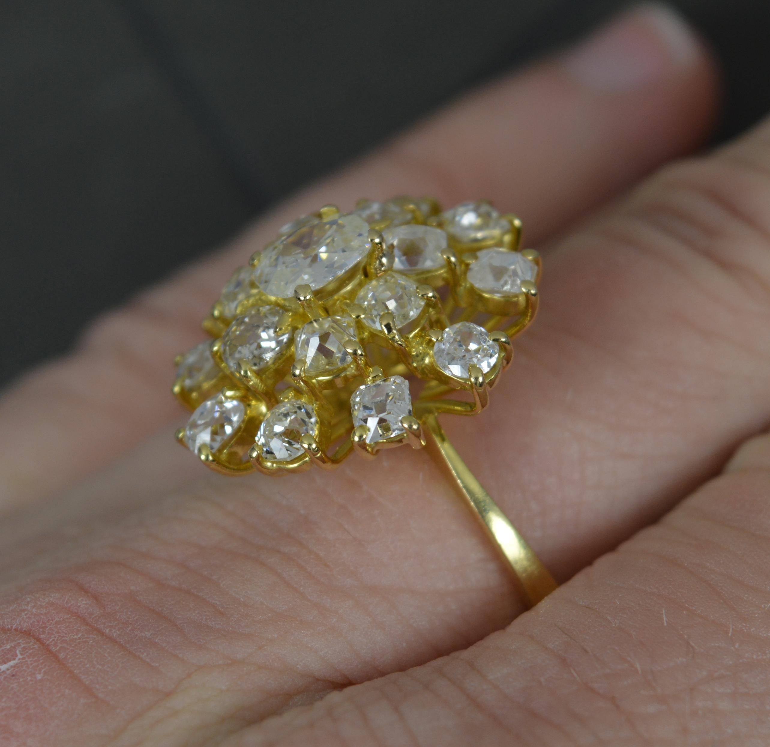 Old Mine Cut 4.50 Carat Old Cut Diamond and 18 Carat Gold Cluster Cocktail Ring