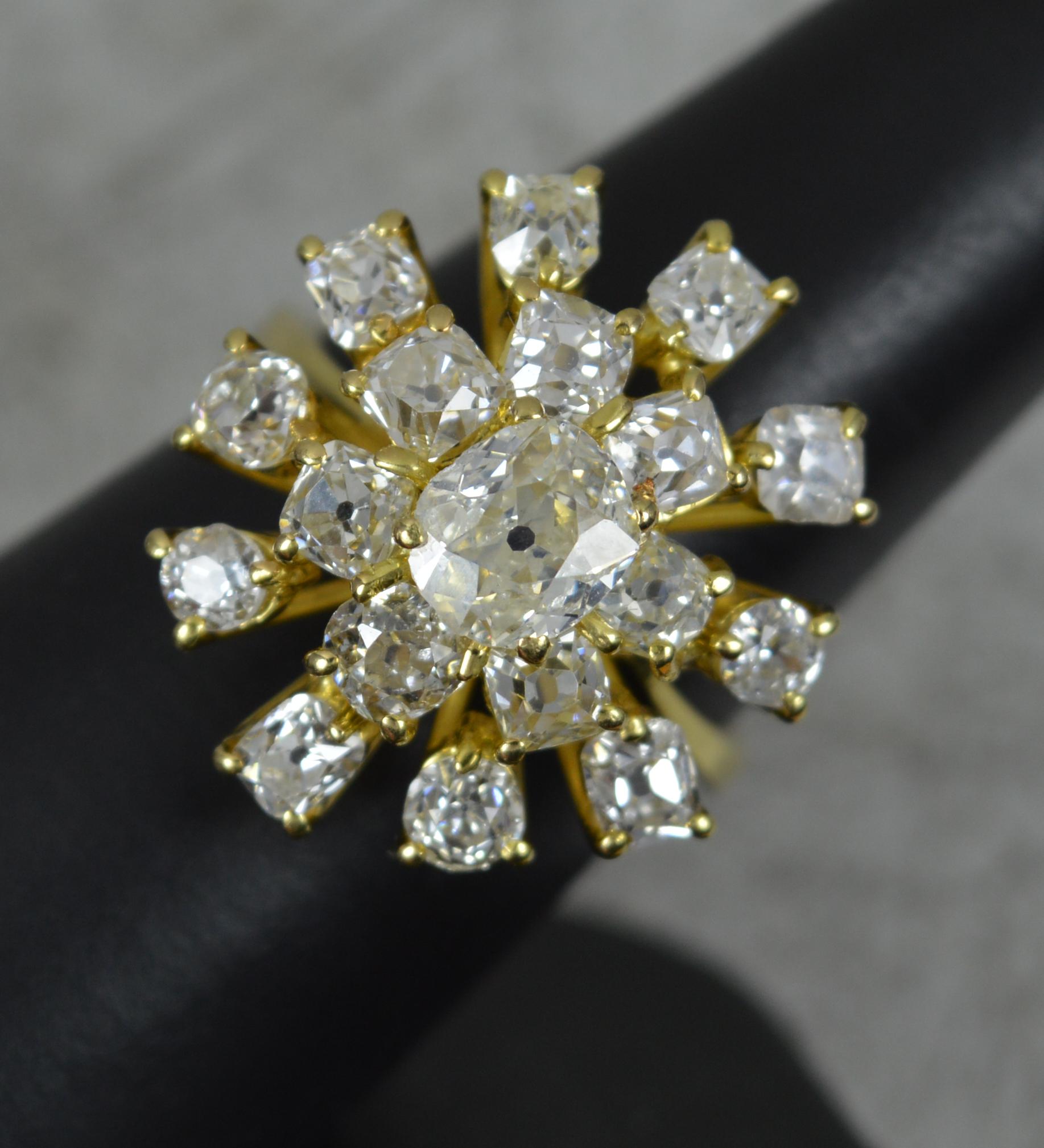 4.50 Carat Old Cut Diamond and 18 Carat Gold Cluster Cocktail Ring 4