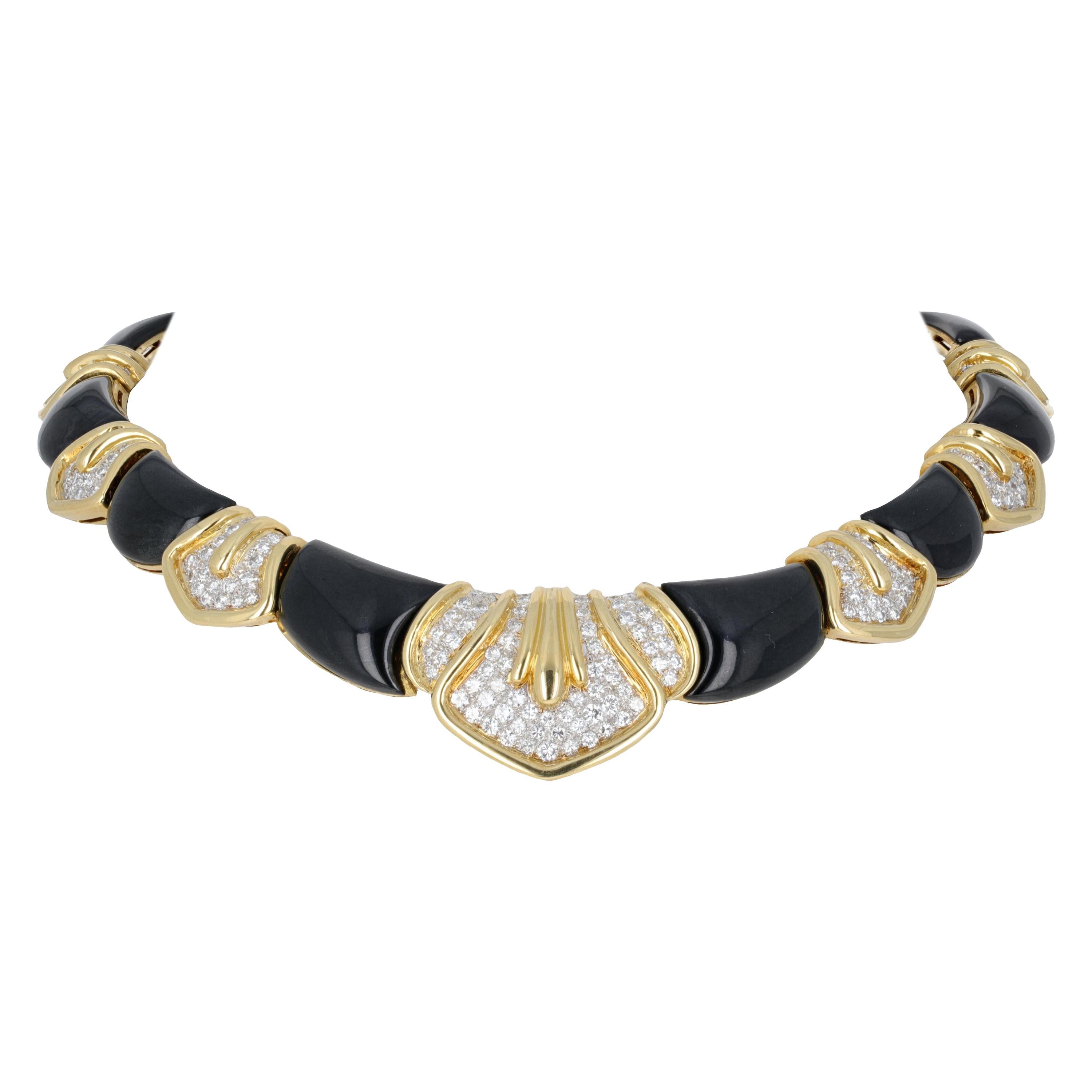 4.50 Carat Onyx and Diamond Chocker Drop Necklace