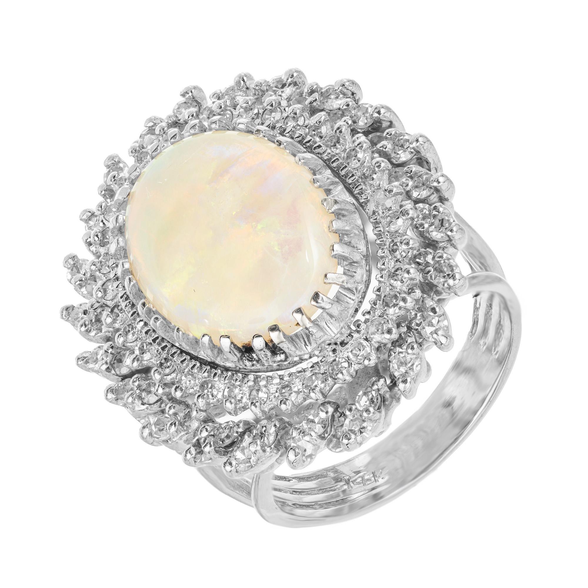 Oval Cut 4.50 Carat Oval Opal Diamond Halo Gold Mid Century Cocktail Ring For Sale