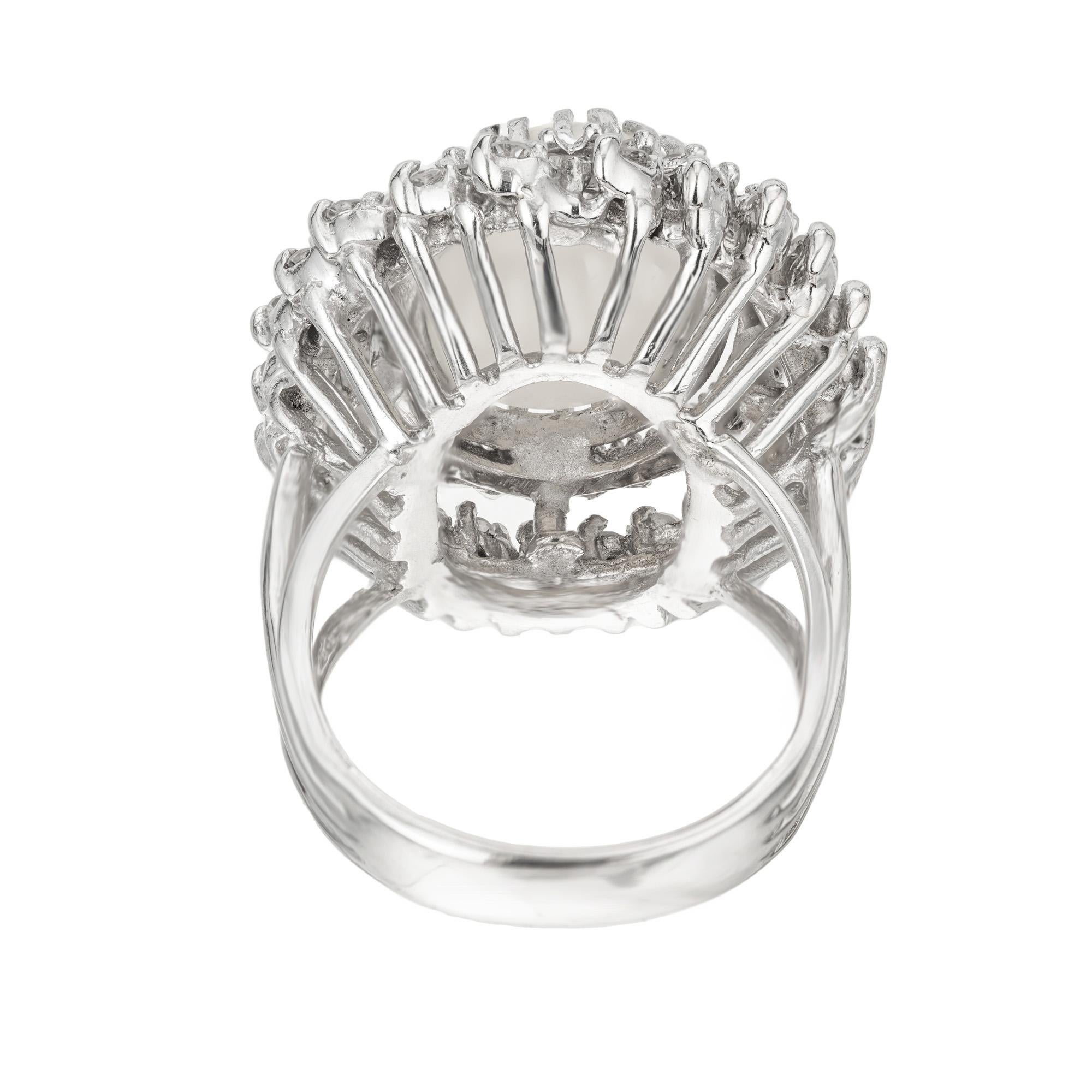 4.50 Carat Oval Opal Diamond Halo Gold Mid Century Cocktail Ring For Sale 1