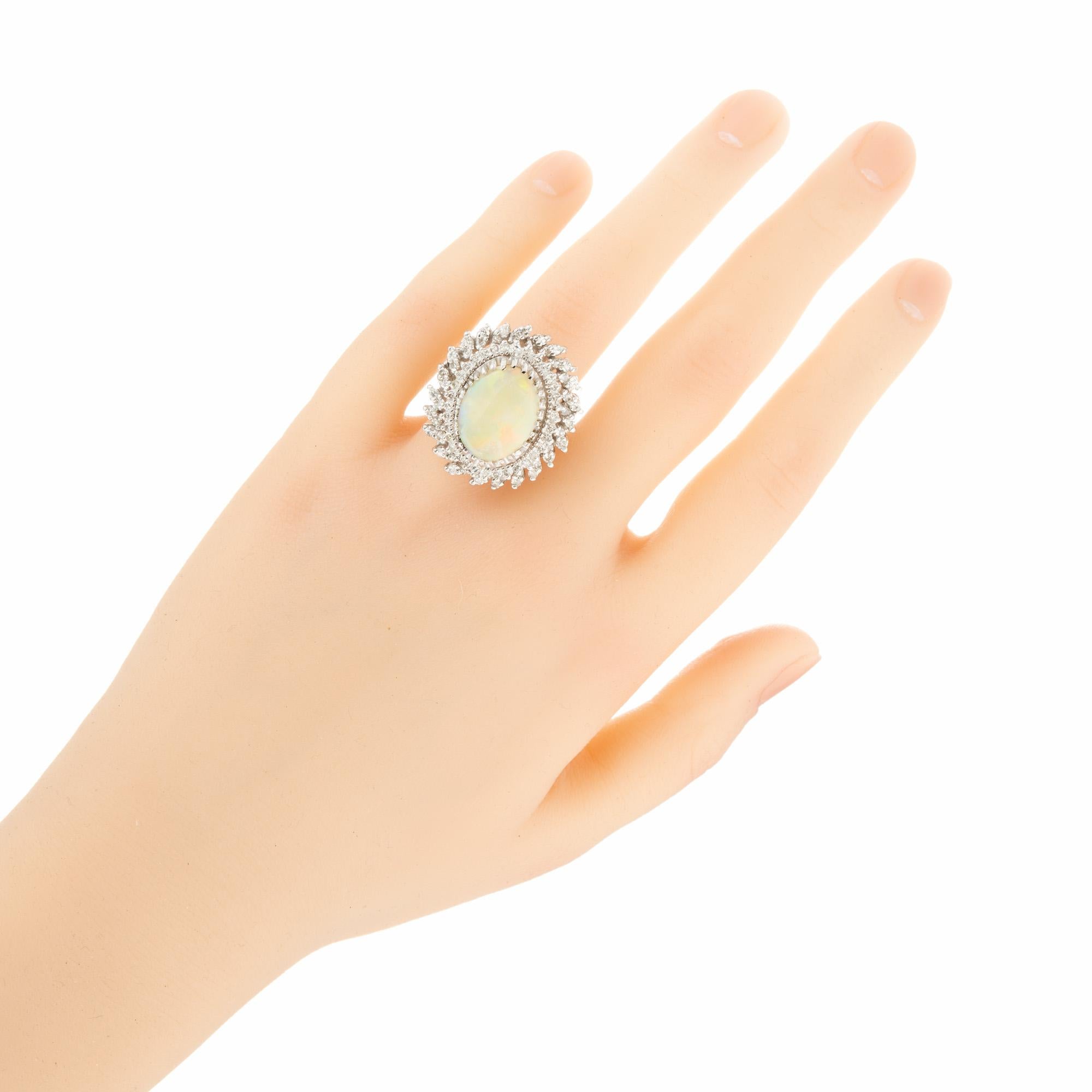 4.50 Carat Oval Opal Diamond Halo Gold Mid Century Cocktail Ring For Sale 3