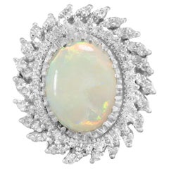 4.50 Carat Oval Opal Diamond Halo Gold Mid Century Cocktail Ring