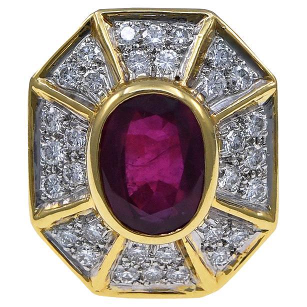 4.50 Carat Oval Ruby and Diamond Ring For Sale