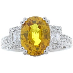 AGL Certified 4.50 Carat Oval Yellow Sapphire & Diamond White Gold Ring