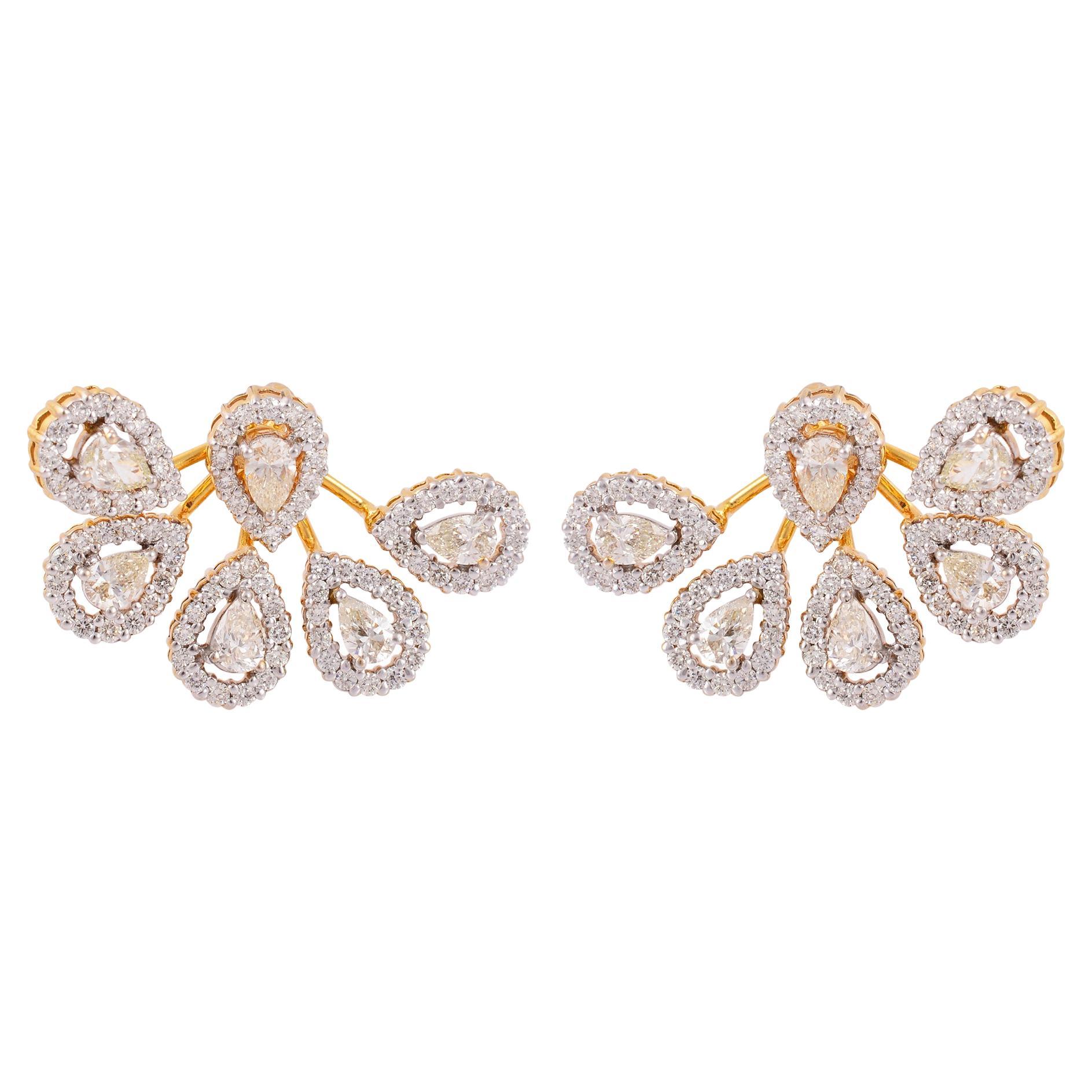 Natural 4.50 Carat Pear & Round Diamond Earrings 18 Karat Yellow Gold Jewelry