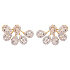 Natural 4.50 Carat Pear & Round Diamond Earrings 18 Karat Yellow Gold Jewelry