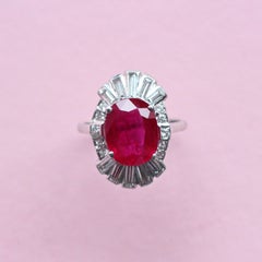 4.50 Carat Red Ruby and Baguette Diamond Ring