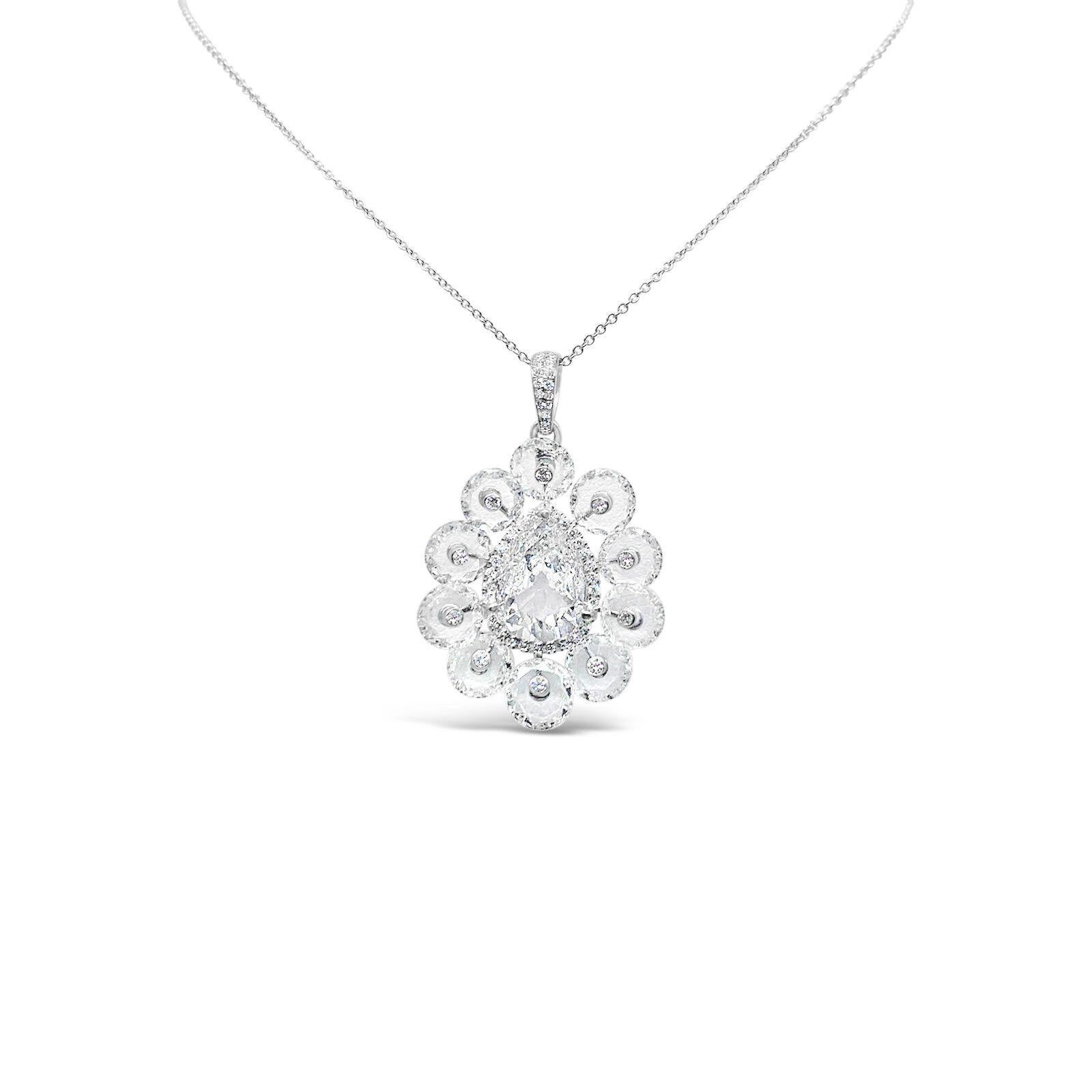 Modern 4.50 Carat Rose Cut and 2.40 Carat Pear Shaped Diamond 18K Gold Pendant For Sale