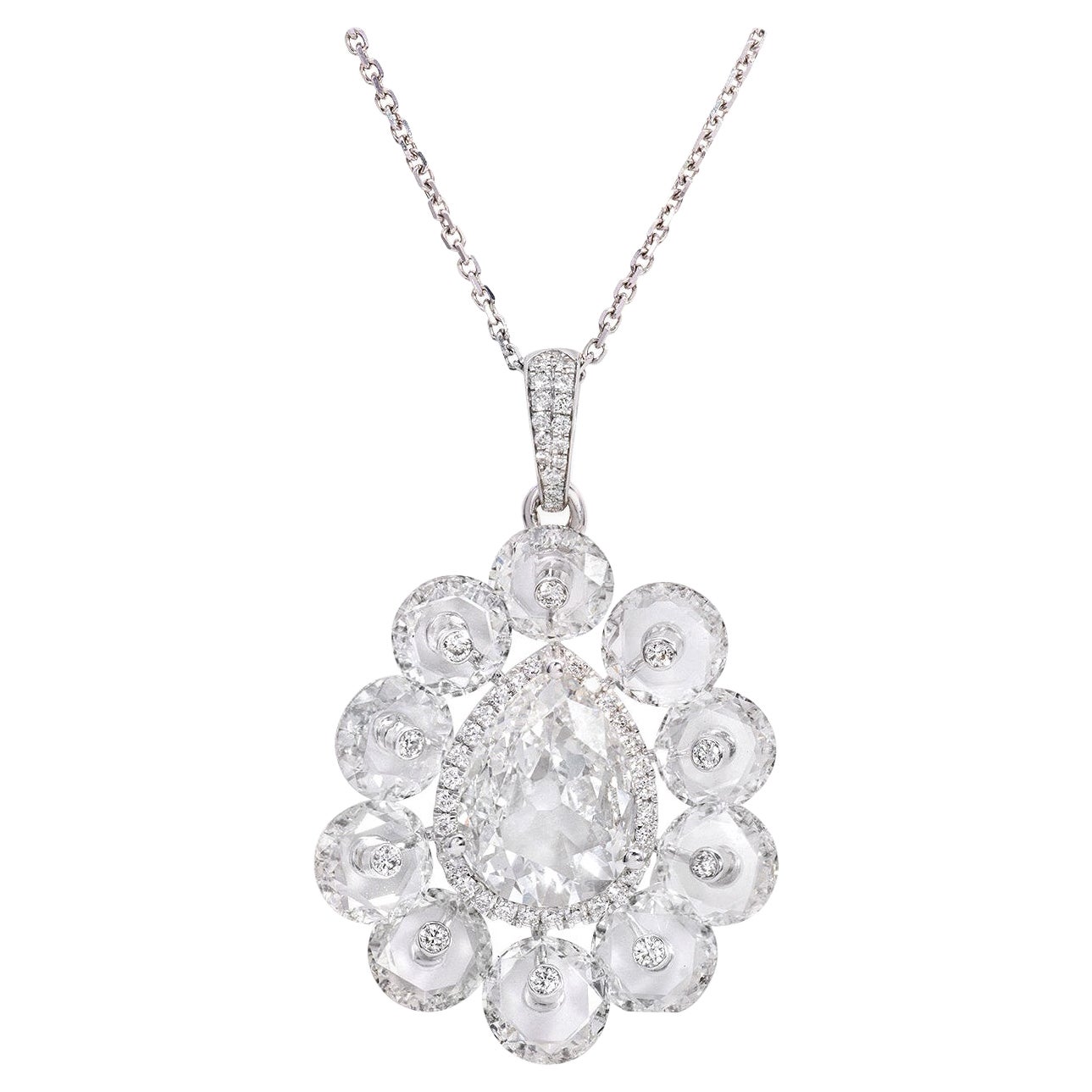 4.50 Carat Rose Cut and 2.40 Carat Pear Shaped Diamond 18K Gold Pendant