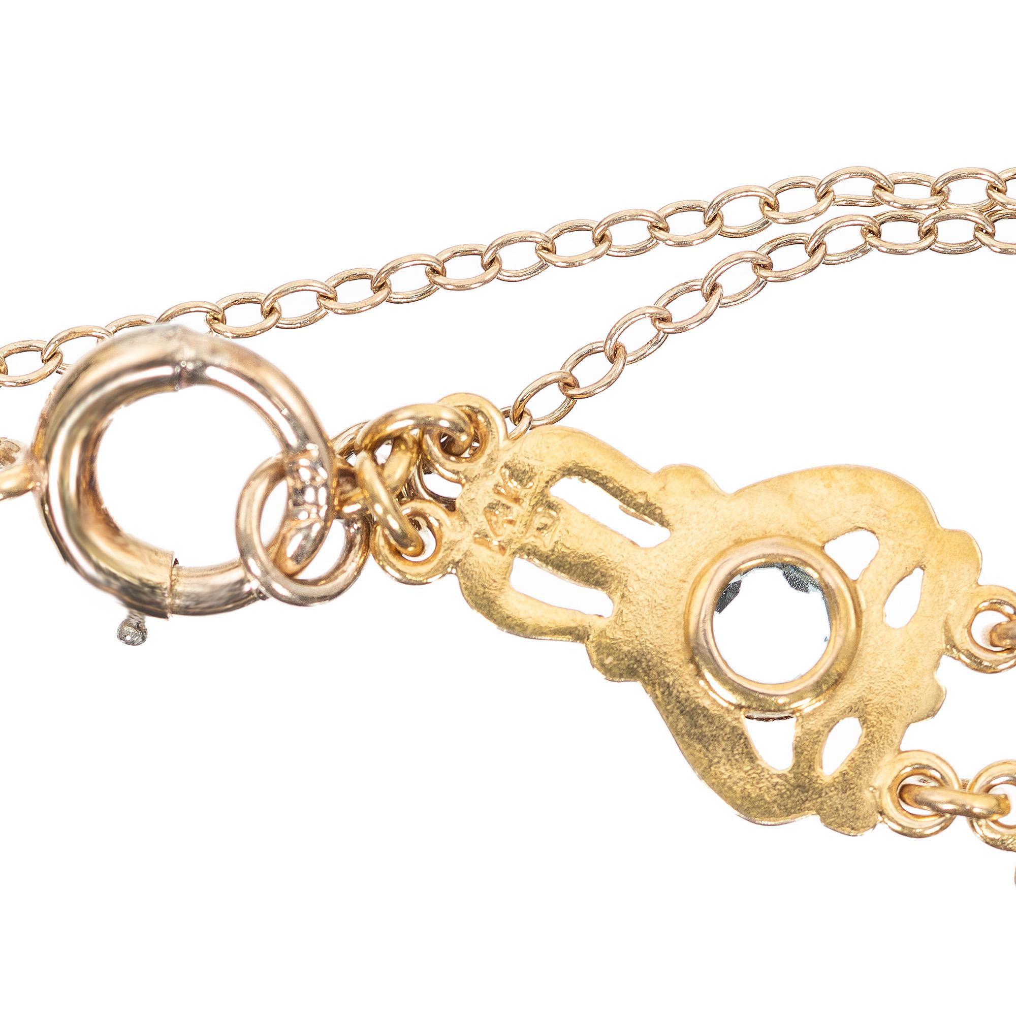 4.50 Carat Round Blue Zircon Art Nouveau Open Work Gold Bracelet Bon état - En vente à Stamford, CT