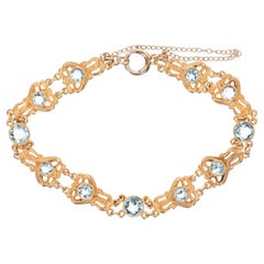 Antique 4.50 Carat Round Blue Zircon Art Nouveau Open Work Gold Bracelet