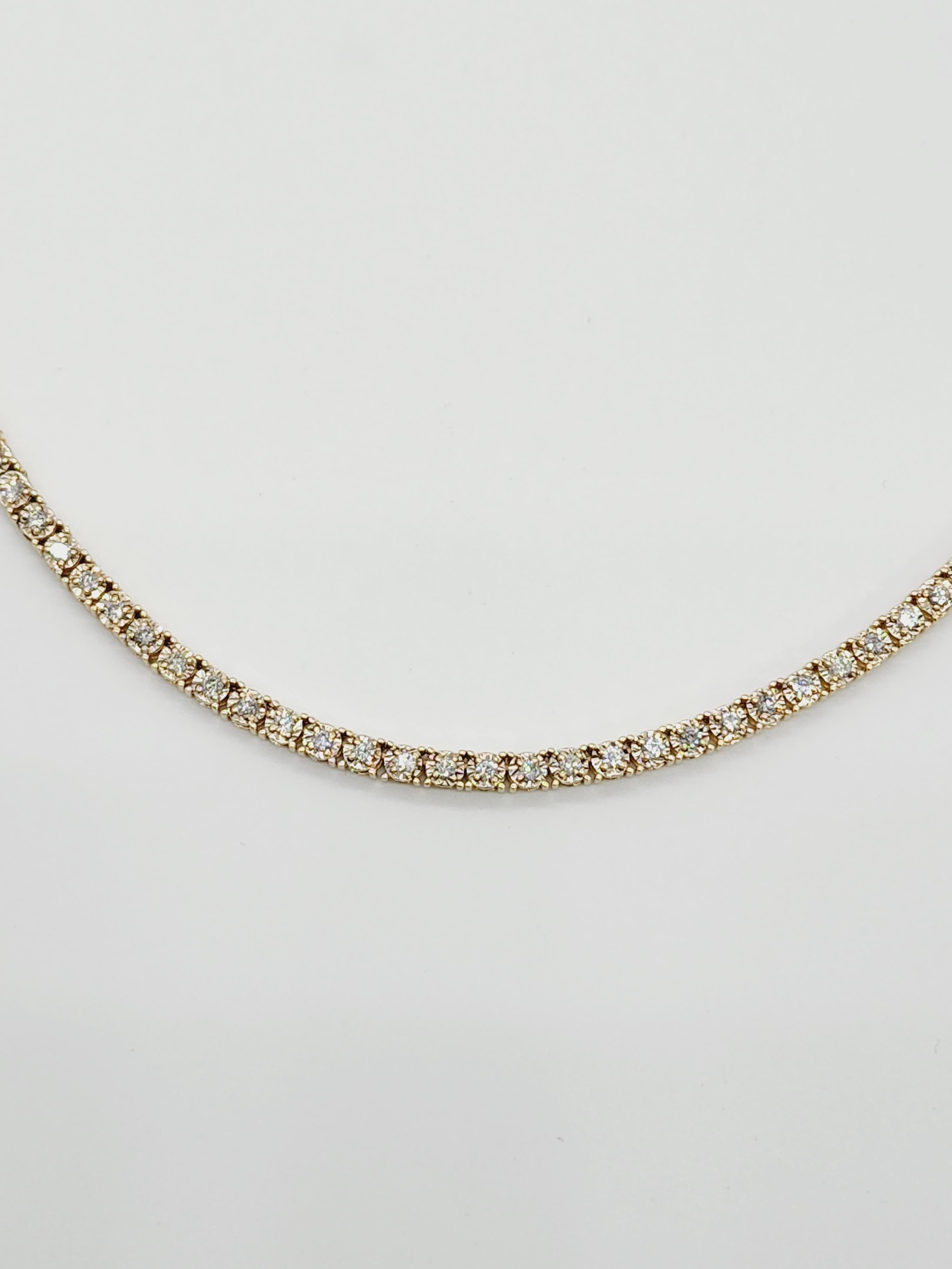 4.50 Carat Round Brilliant Diamond Illusion Necklace 14 Karat Yellow Gold 18'' In New Condition In Great Neck, NY