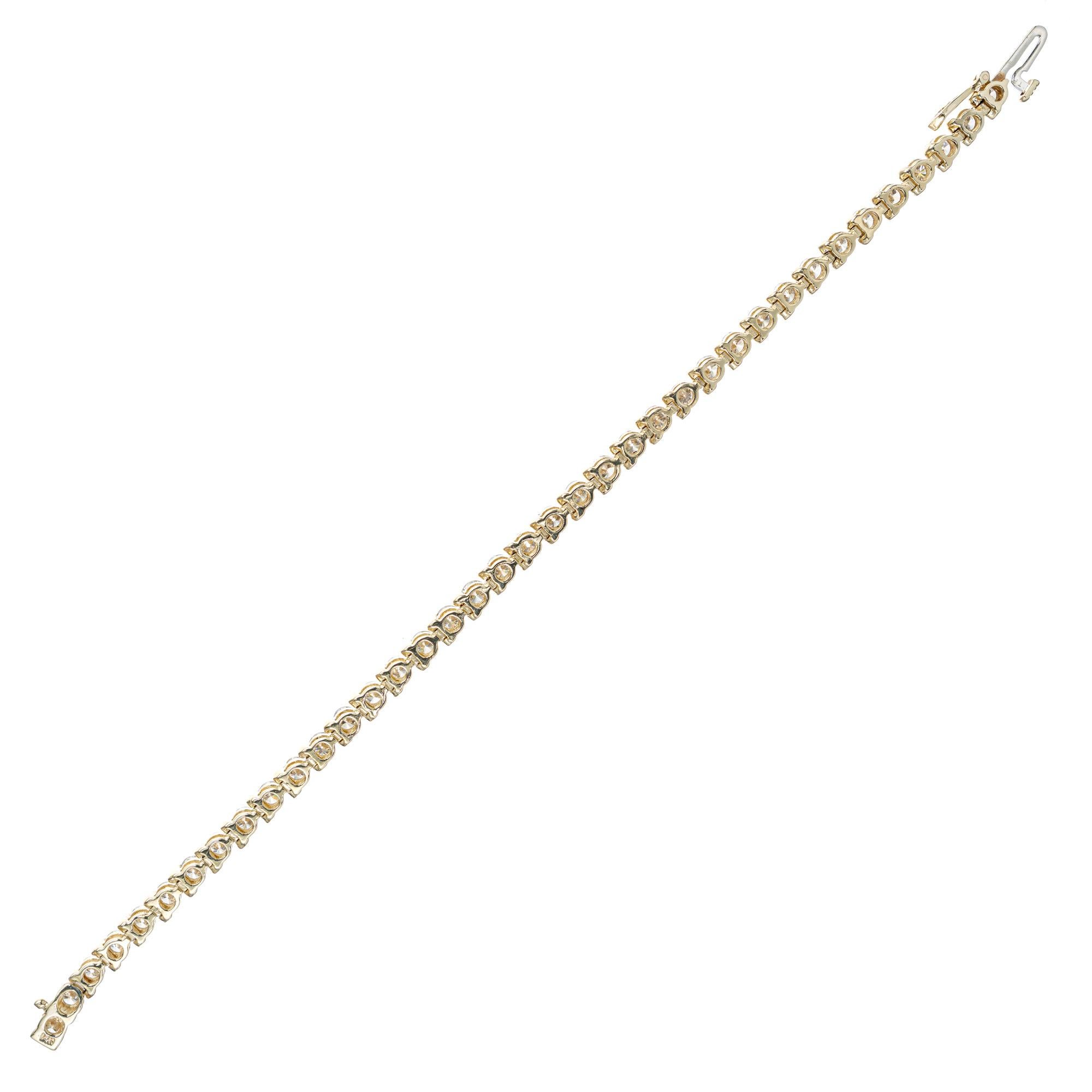 4.50 Carat Round Diamond Yellow Gold Tennis Bracelet In Good Condition For Sale In Stamford, CT