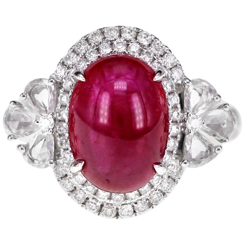 4.50 Carat Red Ruby and Baguette Diamond Ring For Sale at 1stDibs