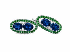 4.50 Carat Sapphire Modern Cufflinks Sterling Silver Sapphire Emerald Cufflinks