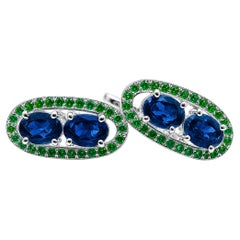 4.50 Carat Sapphire Modern Cufflinks Sterling Silver Sapphire Emerald Cufflinks