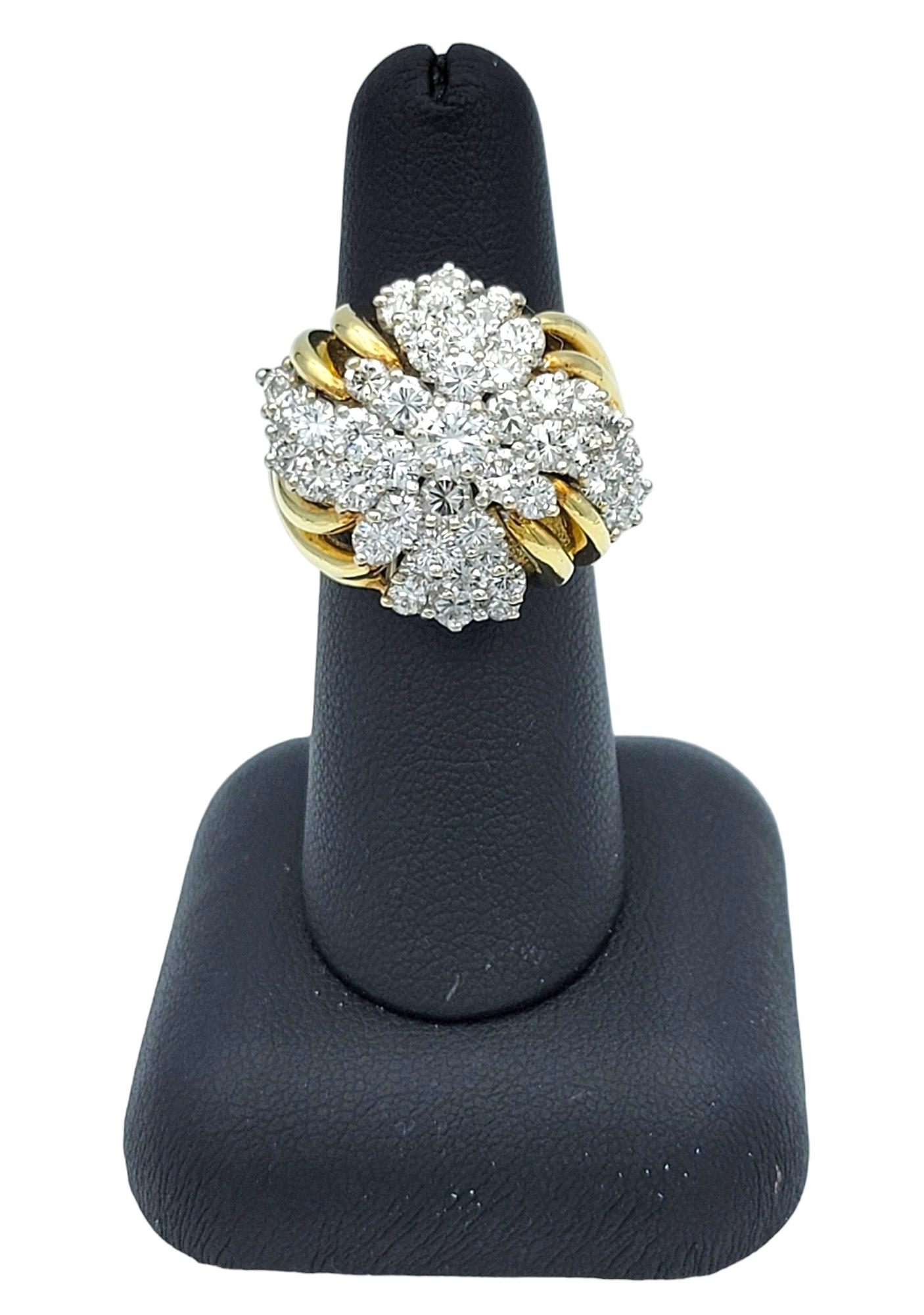 4.50 Carat Total Round Diamond Clustered Dome Cocktail Ring 18 Karat Yellow Gold For Sale 4