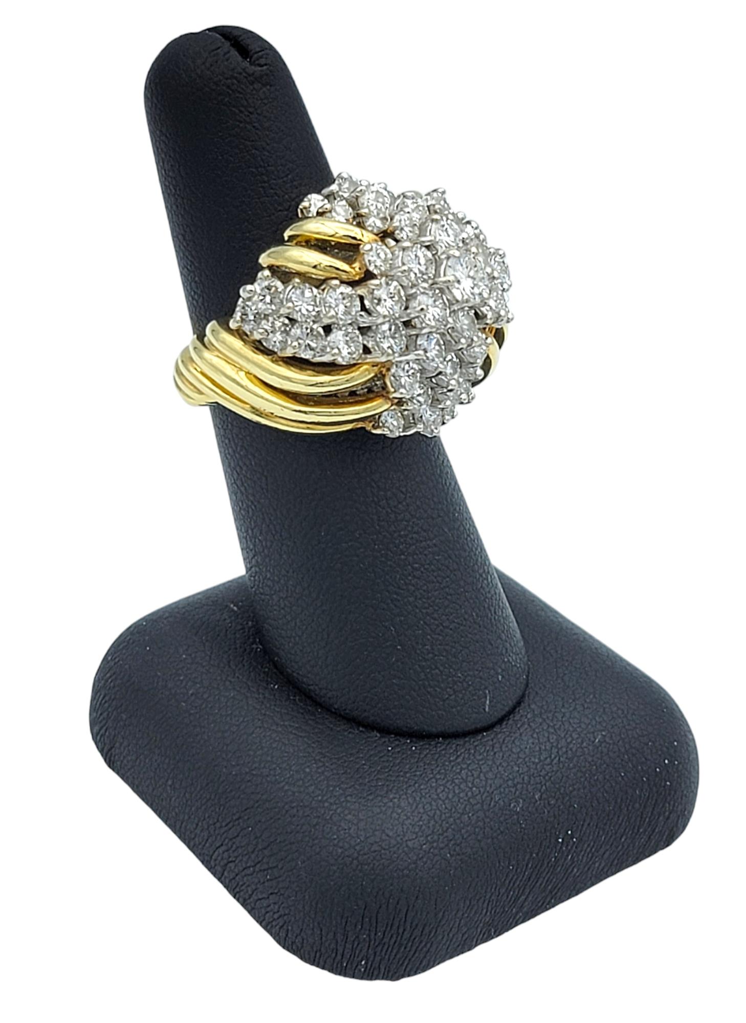 4.50 Carat Total Round Diamond Clustered Dome Cocktail Ring 18 Karat Yellow Gold For Sale 5