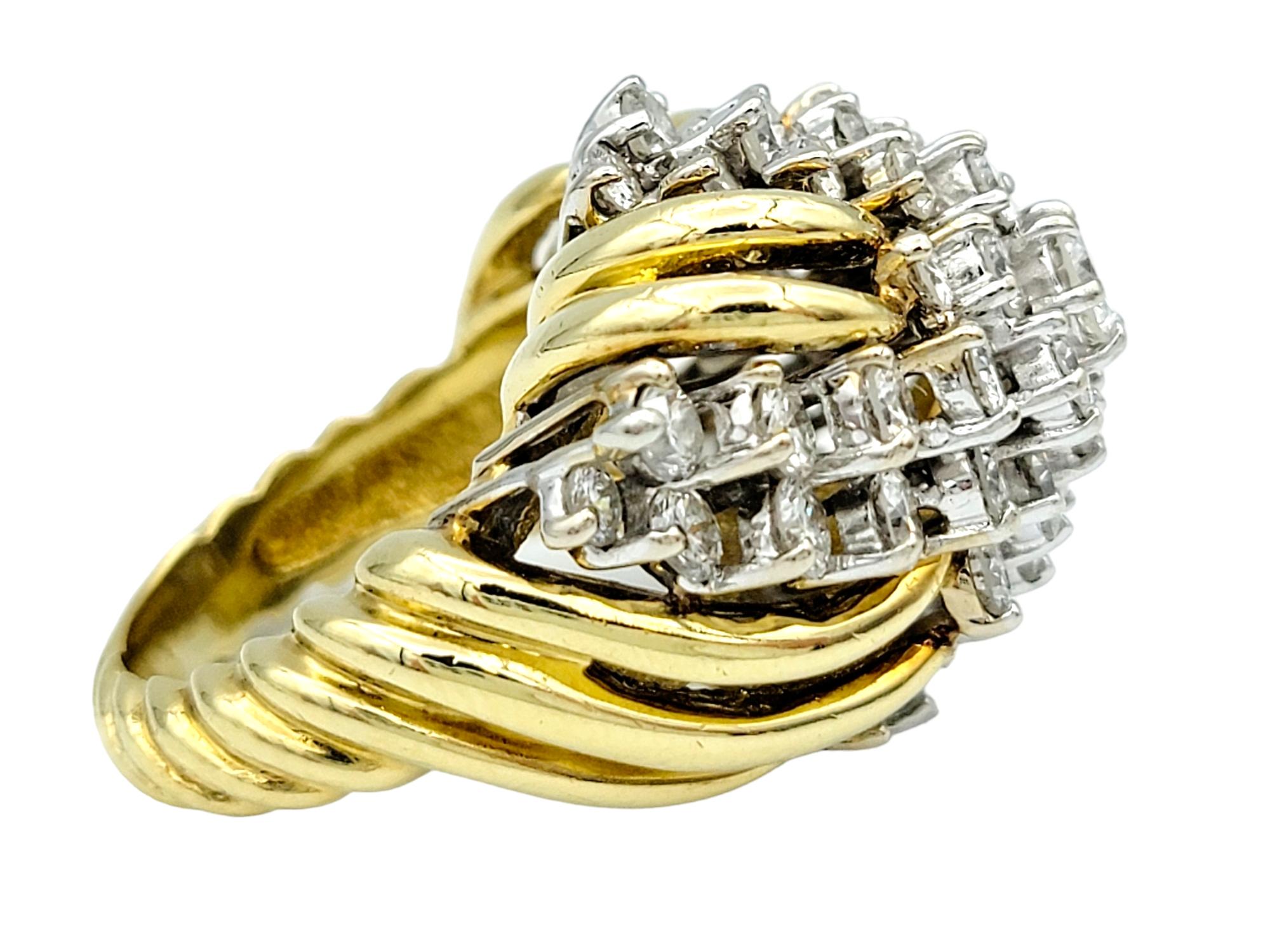 Round Cut 4.50 Carat Total Round Diamond Clustered Dome Cocktail Ring 18 Karat Yellow Gold For Sale