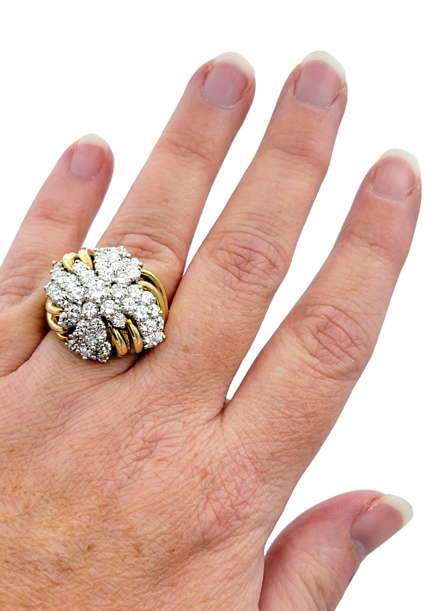 4.50 Carat Total Round Diamond Clustered Dome Cocktail Ring 18 Karat Yellow Gold For Sale 2